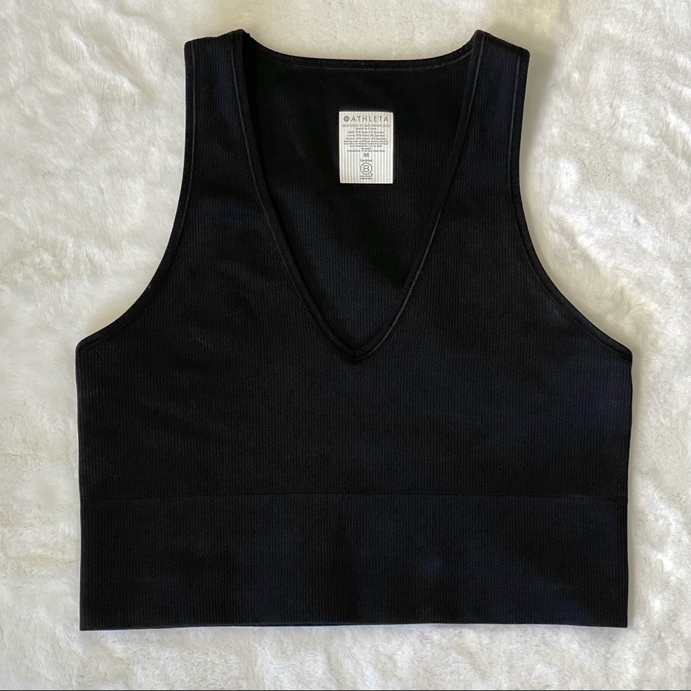 Athleta Ribbed Crop v-Neck Tank, Black, Medium